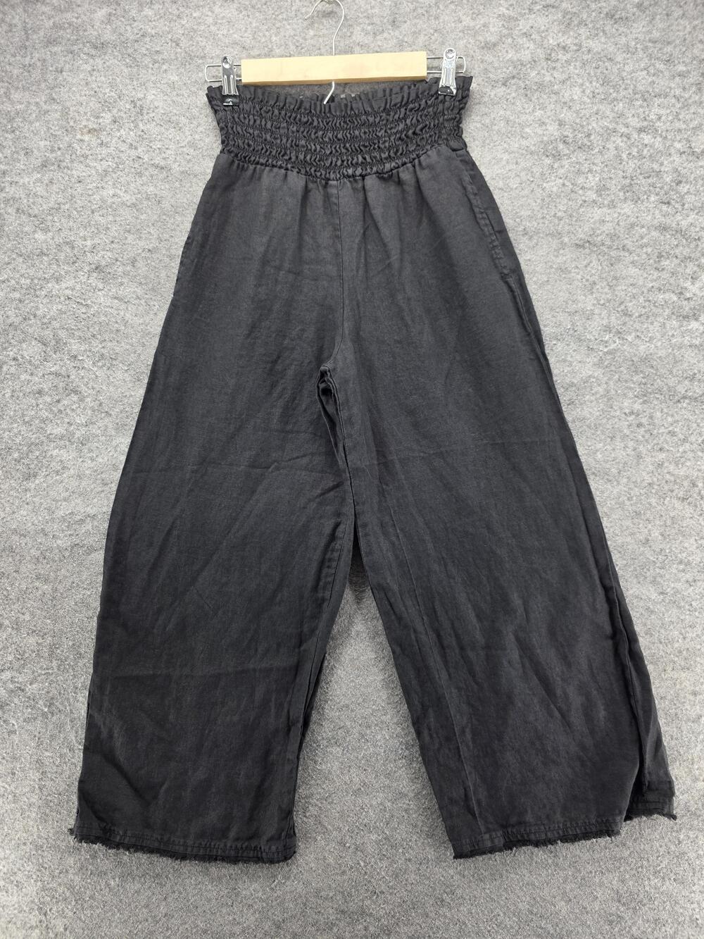 Cloth & Stone Pants Womens XS Black Paperbag Pleated Wide-Leg Linen Chambray